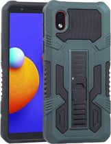 Voor Samsung Galaxy A01 Core Vanguard Warrior All Inclusive dubbele kleur schokbestendig TPU + pc-beschermhoes met houder (grafietgroen)