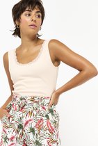 LOLALIZA Tanktop met fijn ribpatroon en kant - Nude - Maat S