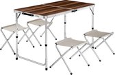 campingtafel -tectake vouwkoffer tafel met 4 ontlasting, aluminium, voor kamperen, totale afmetingen bij gevouwen 61 x 61 x 6,5 cm - (WK 02123)
