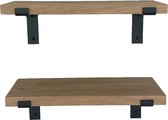 GoudmetHout Prijstopper - Set Eiken Wandplanken - Industrieel Wandrek - 50x20 cm - Industriële Plankdragers L-vorm - Staal - Mat Zwart
