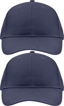 2x stuks 6-panel baseball navy blauwe caps/petjes