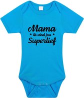 Mama superlief tekst baby rompertje blauw jongens - Kraamcadeau/ Moederdag cadeau - Babykleding 92 (18-24 maanden)