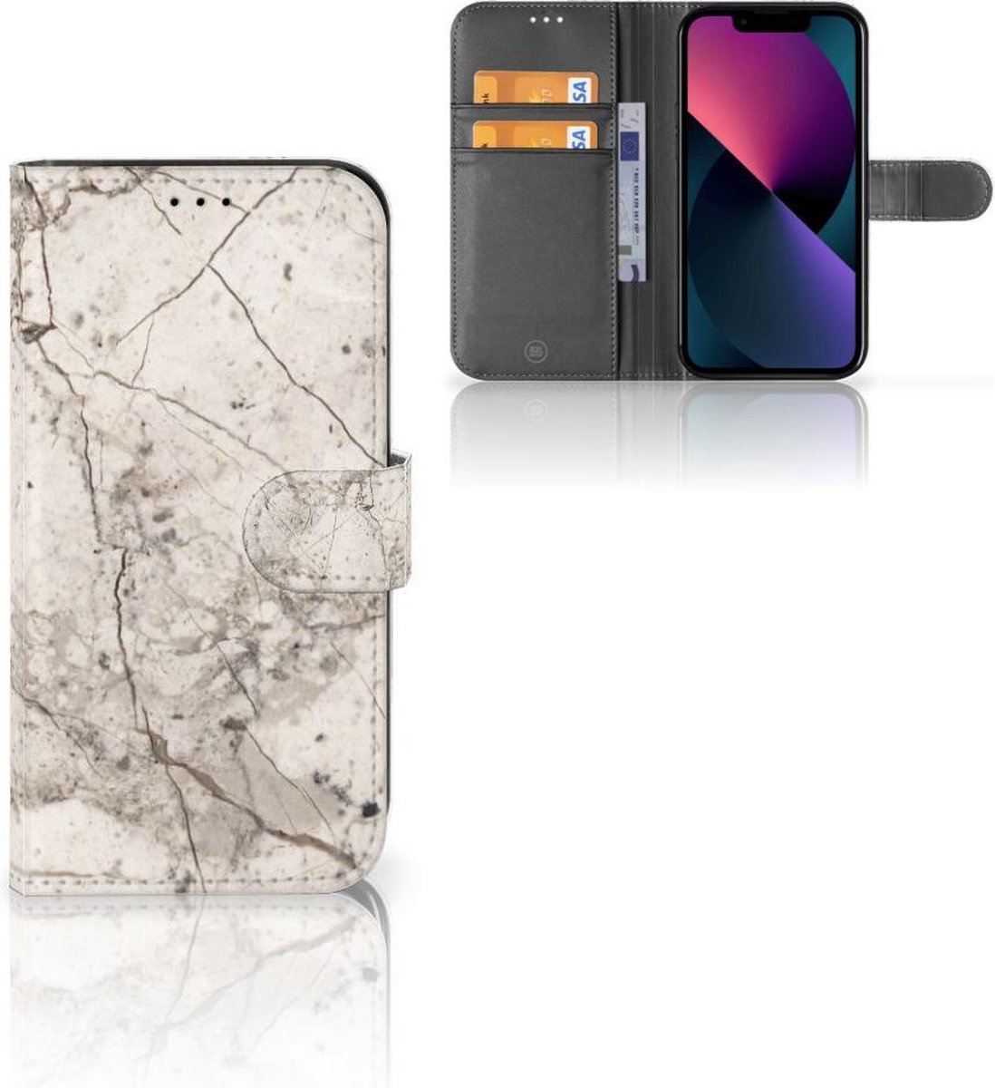 Boekhoesje voor Apple iPhone 13 Bookcase Marmer Beige