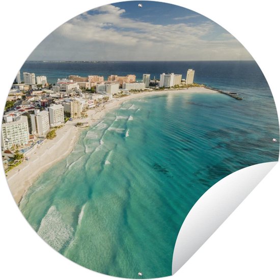 Tuincirkel Cancun - Hotel - Lucht - 120x120 cm - Ronde Tuinposter - Buiten XXL / Groot formaat!