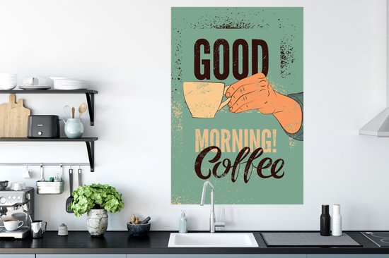 Bonjour café sur fond turquoise 80x120 cm