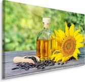 Schilderij - Zonnebloem en olie, multi-gekleurd, premium print