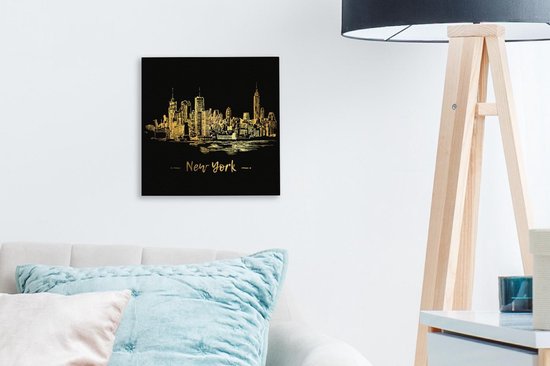 Peintures sur Toile New York - Or - Zwart - 20x20 cm - Décoration murale
