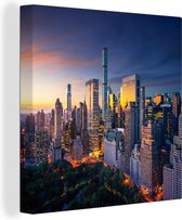 Canvas Schilderij New York - Zonsondergang - Skyline - 20x20 cm - Wanddecoratie