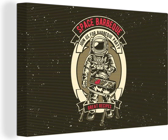 Toile Peinture Vintage - Astronaute - BBQ - 90x60 cm - Décoration murale