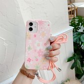 Bloempatroon TPU schokbestendig beschermhoes met nekkoord voor iPhone 12 Pro Max (roze)