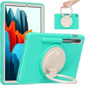 Voor Samsung Galaxy Tab S7 870 Schokbestendig TPU + PC Beschermhoes met 360 Graden Rotatie Opvouwbare Handgreep Houder & Pen Slot (Mintgroen)