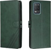 Voor Realme 8 5G Stiksels Stijl 2-Kleur Koe Textuur Horizontale Flip PU Lederen Case met Houder & Kaartsleuf & Lanyard (Groen)