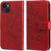 7-bloemblaadje bloemen reliëfpatroon horizontale flip PU lederen tas met houder & kaartsleuven & portemonnee & fotolijst voor iPhone 13 (rood)