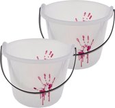 Set van 4x stuks glow in the dark lichtgevende snoep emmertjes voor Halloween - diameter 5 cm en hoogte 13 cm