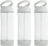 3x Stuks glazen waterfles/drinkfles met witte kunststof schroefdop en smartphone houder 390 ml - Sportfles - Bidon