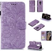 Voor Nokia 7.2 Lace Flower horizontale flip lederen tas met houder & kaartsleuven & portemonnee & fotolijst (paars)