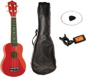 Ukelele - Johnny Brook JB310B Soprano Ukelele starterset met Ukelele, tas, clip on tuner (stemmer), snaren en plectrum - Rood