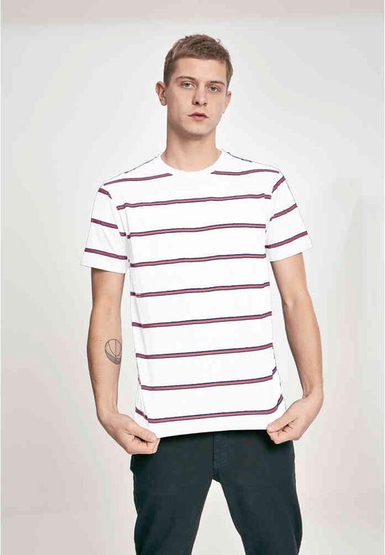 Urban Classics - Yarn Dyed Skate Stripe Heren T-shirt - XL - Wit/Rood