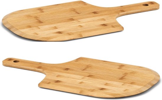 2x Houten pizza snijplanken/borden met handvaten 53 cm - Zeller - Keukenbenodigdheden - Kookbenodigdheden - Pizzaborden - Pizzasnijplanken - Snijplanken voor pizza
