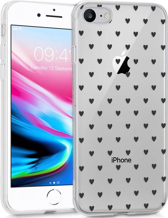 iMoshion Design voor de iPhone SE (2022 / 2020) / 7 / 6s hoesje - Hartjes - Zwart | bol.com