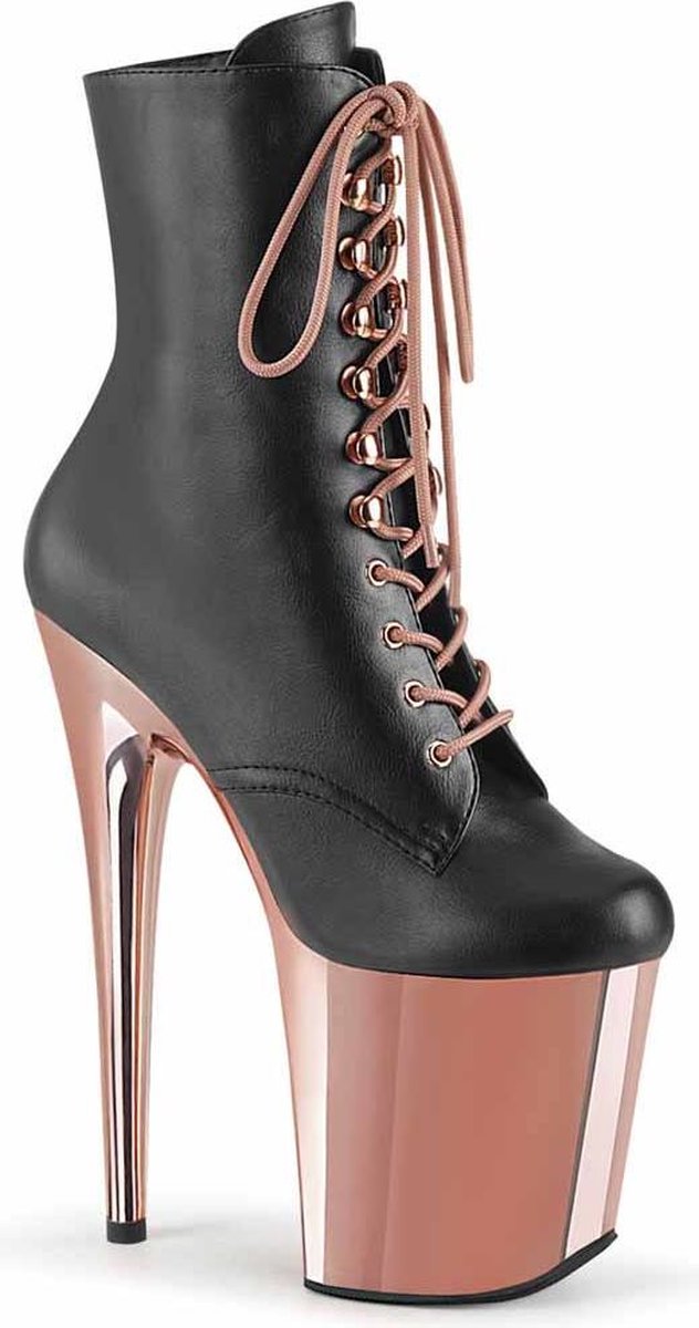 Pleaser - FLAMINGO1020 Plateau Laarzen, Paaldans schoenen - Paaldans schoenen - 36 Shoes - Zwart/Goudkleurig