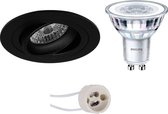 LED Spot Set - Pragmi Alpin Pro - GU10 Fitting - Inbouw Rond - Mat Zwart - Kantelbaar Ø92mm - Philips - CorePro 830 36D - 4W - Warm Wit 3000K - Dimbaar - BSE