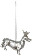 Clayre & Eef Decoratie Beeld Hond 8*3*6 cm Zilverkleurig Kunststof Decoratief Figuur Decoratieve Accessoires Woonaccessoires