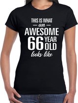 Awesome 66 year / 66 jaar cadeau t-shirt zwart dames S