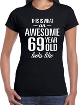 Awesome 69 year - geweldig 69 jaar cadeau t-shirt zwart dames -  Verjaardag cadeau XS
