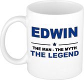 Naam cadeau Edwin - The man, The myth the legend koffie mok / beker 300 ml - naam/namen mokken - Cadeau voor o.a  verjaardag/ vaderdag/ pensioen/ geslaagd/ bedankt