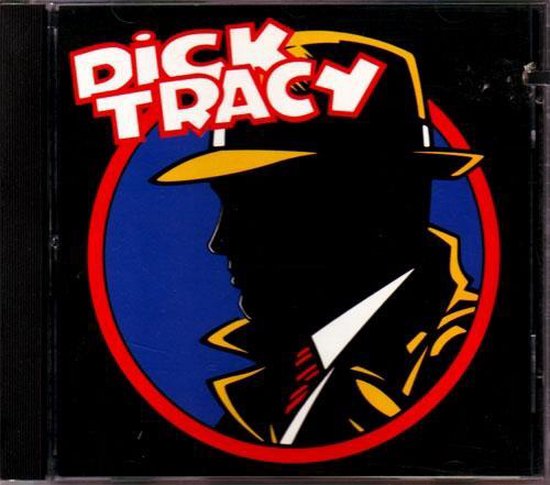 Dick Tracy albumhoes met silhouet van man met hoed, jas en gestreepte das.