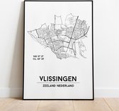 Vlissingen city poster, A3 (30x40 cm) met lijst, plattegrond poster, woonplaatsposter, woonposter