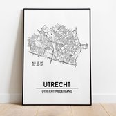 Utrecht city poster, A4 zonder lijst, plattegrond poster, woonplaatsposter, woonposter