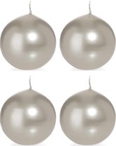 4x Zilveren bolkaarsen 8 cm 25 branduren - Ronde geurloze kaarsen - Woondecoraties
