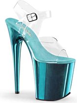 Pleaser Sandaal met enkelband, Paaldans schoenen -37 Shoes- FLAMINGO-808 Paaldans schoenen Blauw/Transparant