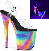 Pleaser Sandaal met enkelband, Paaldans schoenen -37 Shoes- FLAMINGO-808GXY Paaldans schoenen Multicolours/Transparant