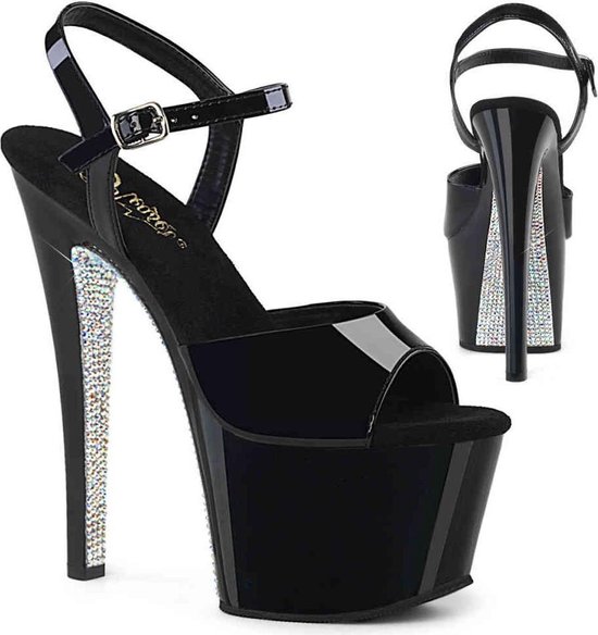 Pleaser - SKY-309CRS Sandaal met enkelband, Paaldans schoenen - Paaldans schoenen - 37 Shoes - Zwart