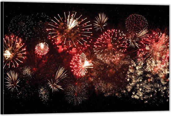 Dibond –Rood Vuurwerk in de Lucht– 90x60 Foto op Aluminium (Met ophangsysteem)