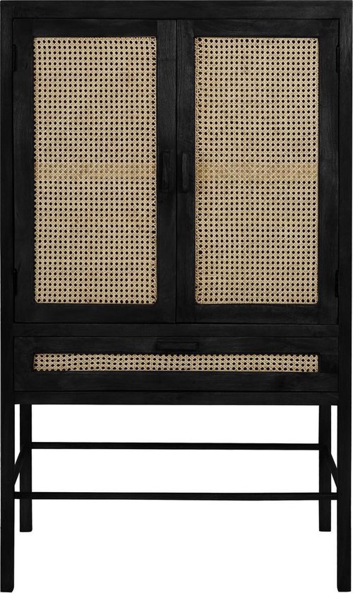 Light & Living Nipas Armoire murale Bois noir / Rotin Naturel 90 x