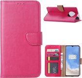 Bookcase Geschikt voor: OnePlus 7T - Roze - portemonnee hoesje