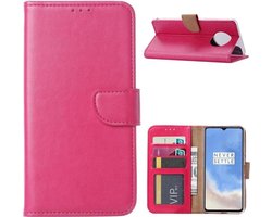 Bookcase Geschikt voor: OnePlus 7T - Roze - portemonnee hoesje