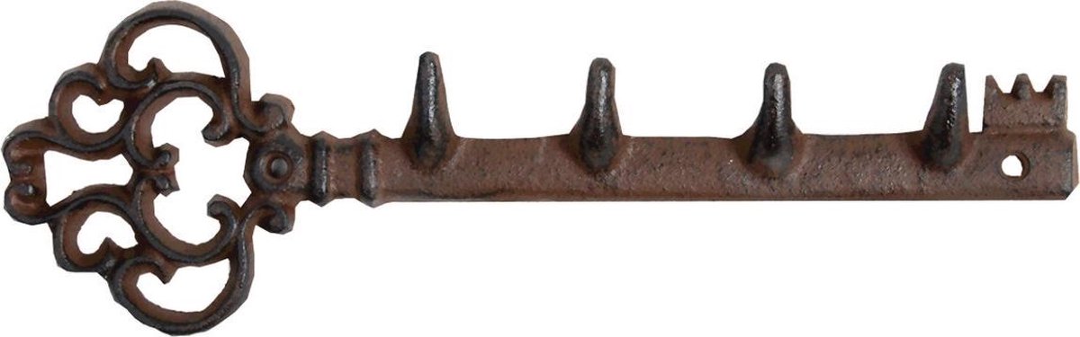 Gietijzeren sleutelrekje met 4 haken - 30 cm - Sleutels opbergen - Merkloos