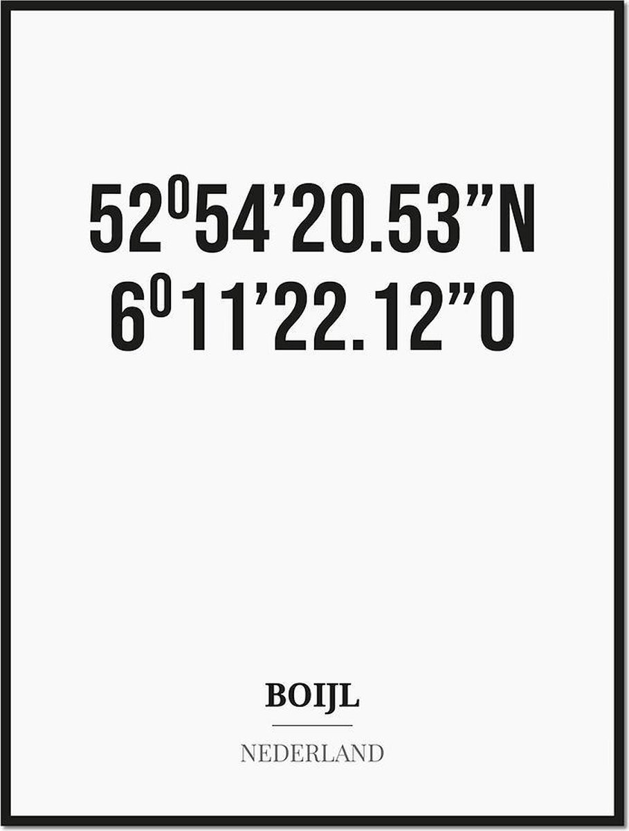 Studio216 Poster/kaart BOIJL met coördinaten zwart, wit