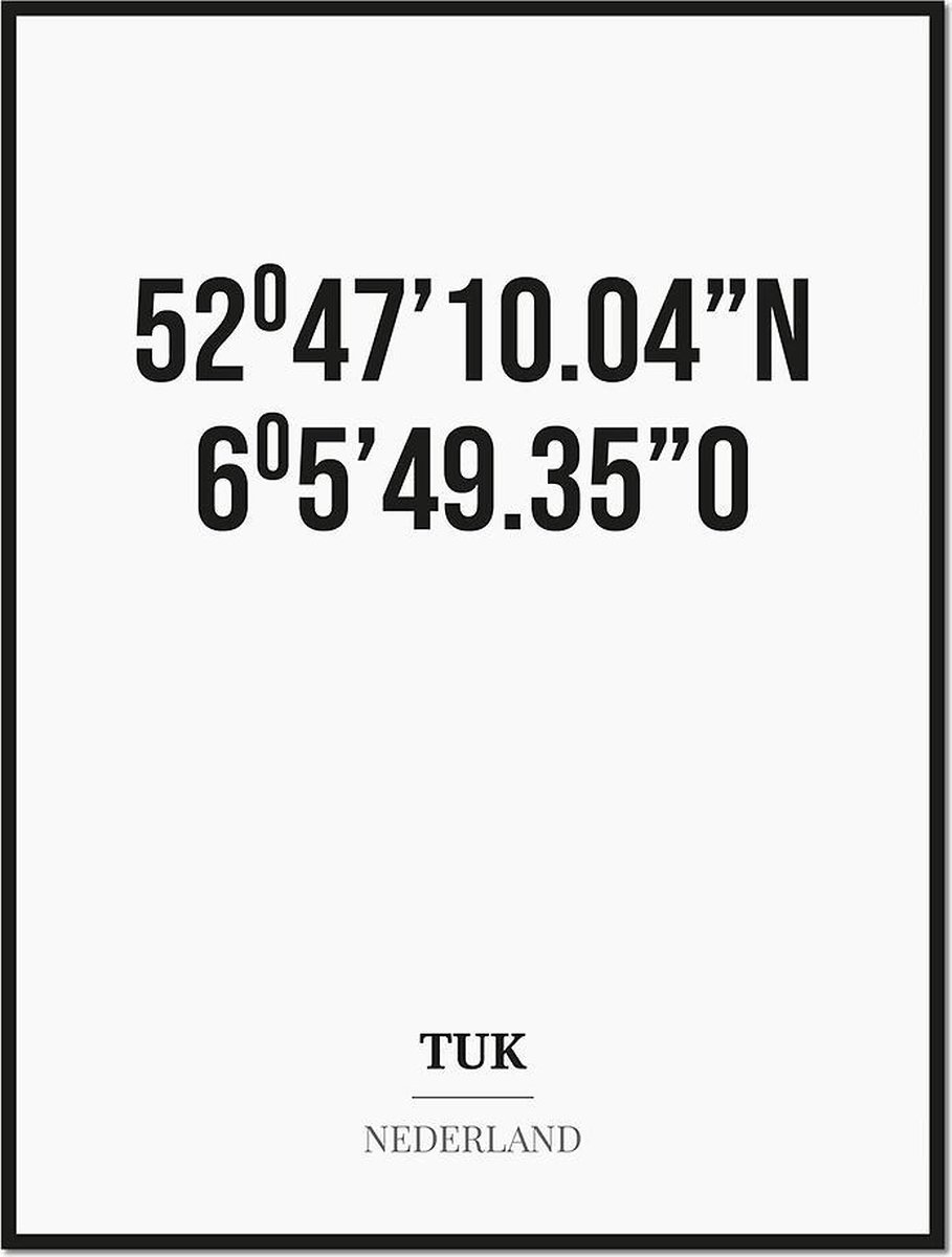 Studio216 Poster/kaart TUK met coördinaten zwart, wit