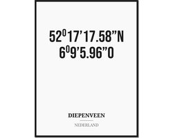 Poster/kaart DIEPENVEEN met coördinaten