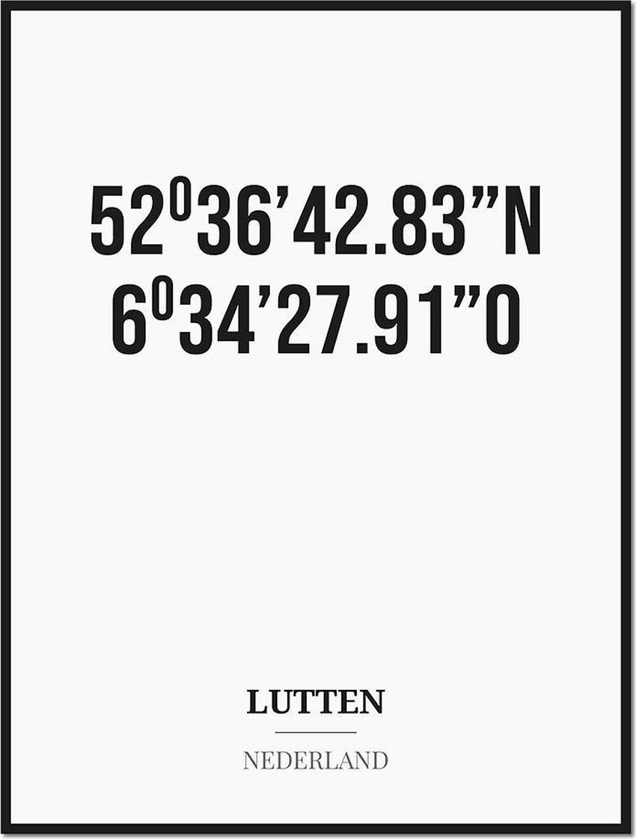 Studio216 Poster/kaart LUTTEN met coördinaten zwart, wit