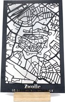 Standing Citymap Zwolle Zwart hout - 25x35 cm - Stadskaart woondecoratie - Wanddecoratie - WoodWideCities