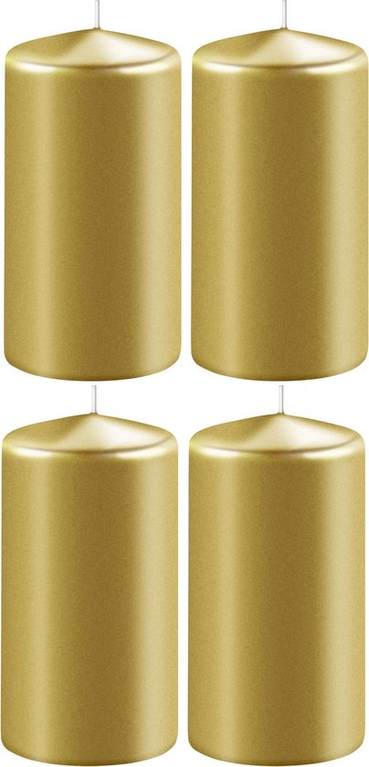 4x Metallic gouden cilinderkaarsen/stompkaarsen 6 x 10 cm 36 branduren - Geurloze kaarsen metallic goud - Woondecoraties