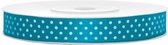 1x Hobby/decoratie turquoiseblauwe satijnen sierlinten met witte stippen 1,2 cm/12 mm x 25 meter - Cadeaulinten satijnlinten/ribbons - Turquoiseblauwe linten met witte stippen - Hobbymateriaa