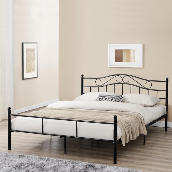 en.casa]® Metalen - frame bed - Florenz - 200x200cm - Zwart | bol